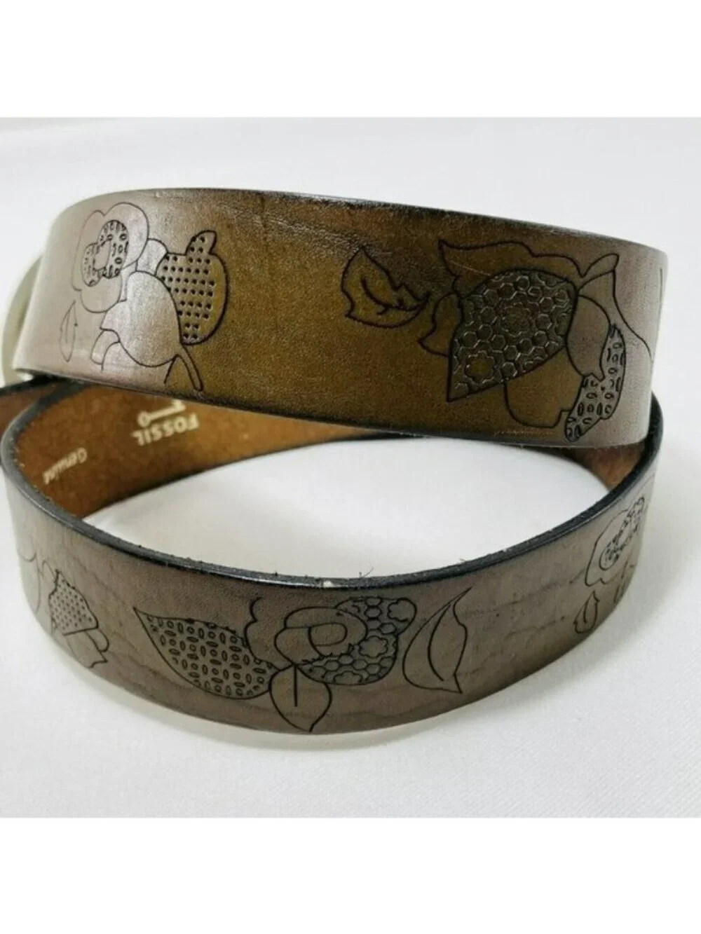 Fossil Genuine Leather Belt Size M Retro Flower Western Cowboy Cowgirl Brown Hip
